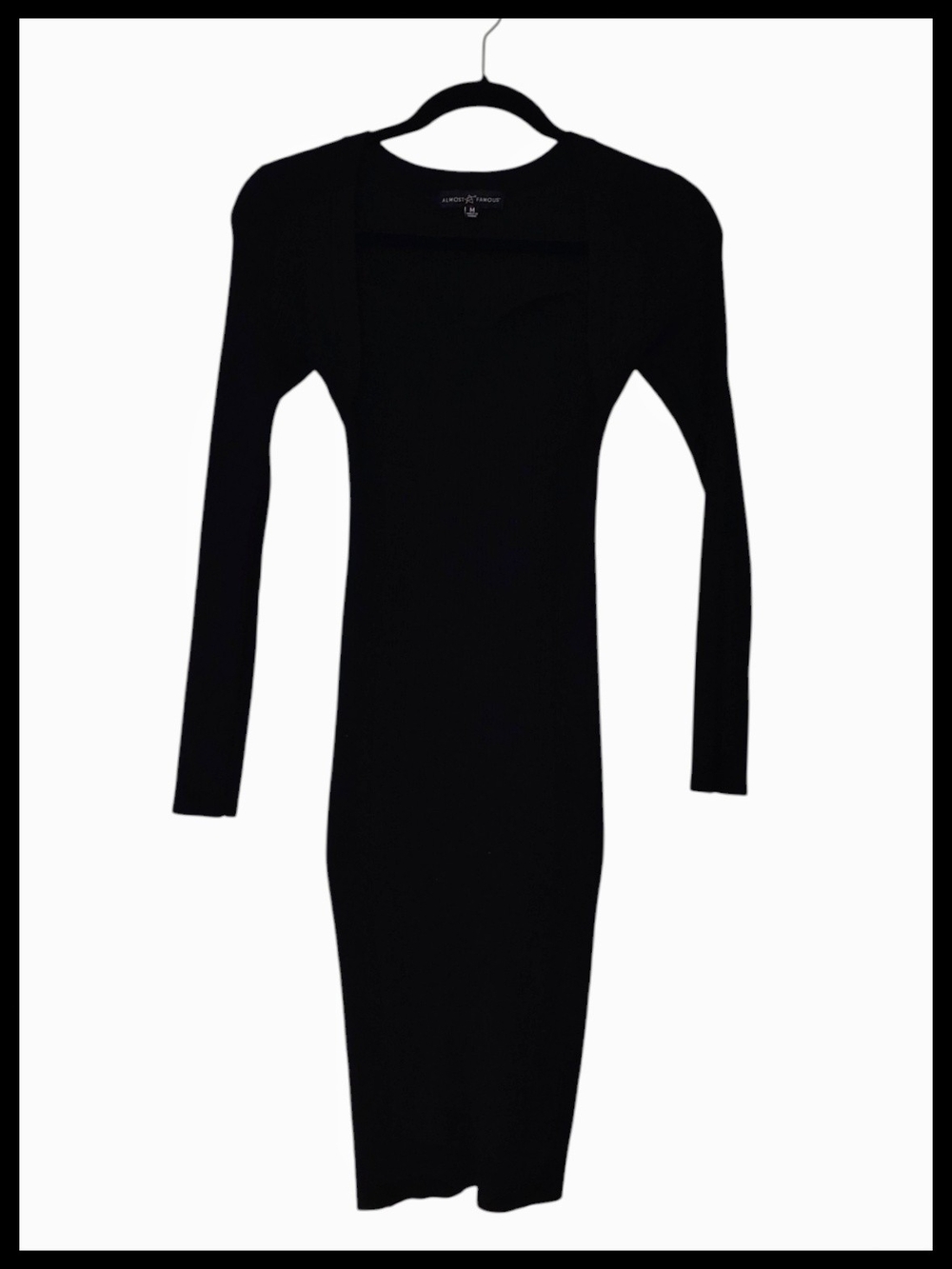 Long Sleeve Black Bodycon Dress - Sweetheart Neckline